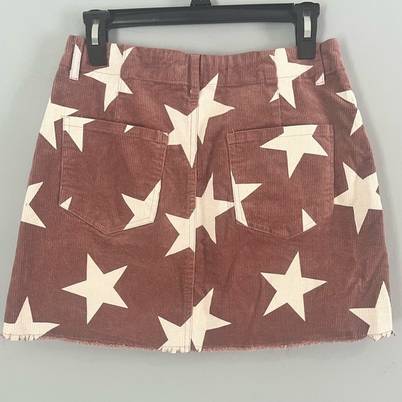 Altar’s State Corduroy Skirt Mauve with White Stars Sz M Raw Hem Button Fly - Picture 2 of 11